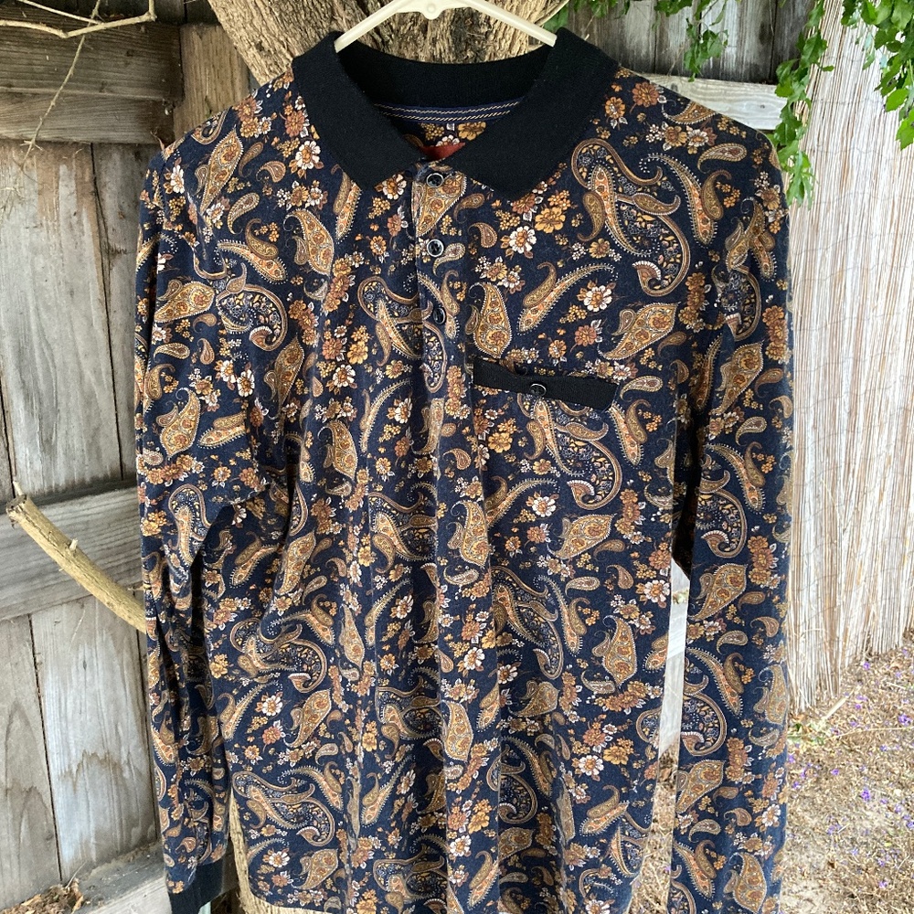 Black and Brown Paisley Long Sleeve Polo